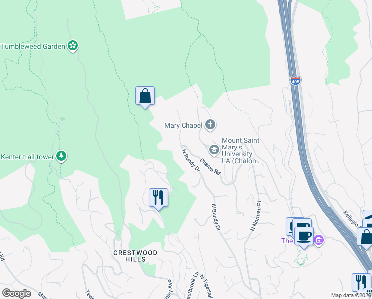 map of restaurants, bars, coffee shops, grocery stores, and more near 12090 Chalon Road in Los Angeles