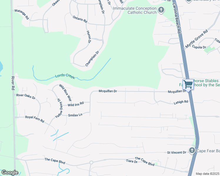 map of restaurants, bars, coffee shops, grocery stores, and more near 428 Mcquillan Drive in Wilmington
