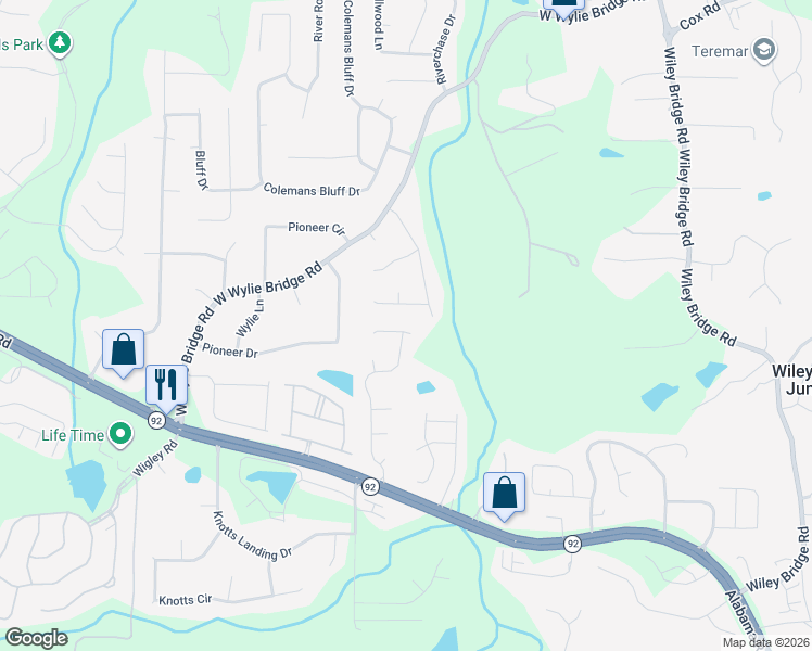 map of restaurants, bars, coffee shops, grocery stores, and more near 525 Stanford Place in Woodstock