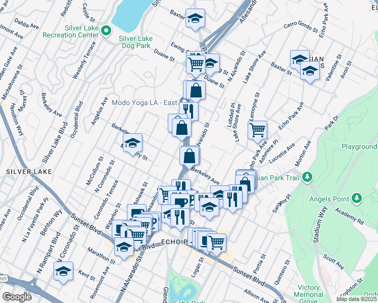 map of restaurants, bars, coffee shops, grocery stores, and more near 1618 Glendale Boulevard in Los Angeles