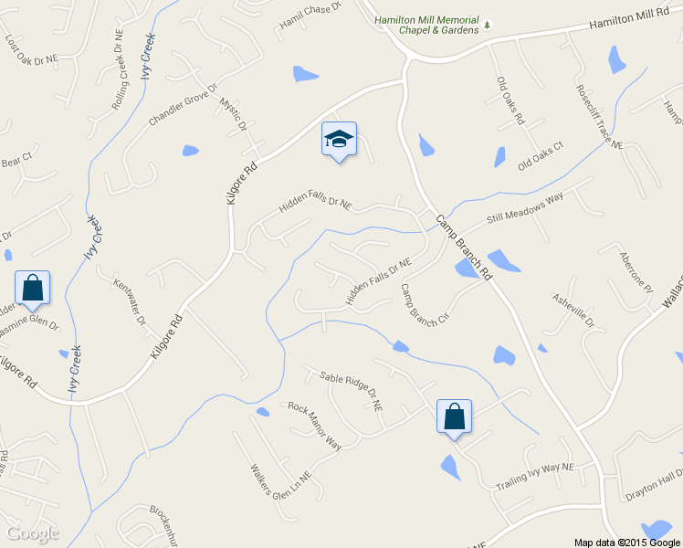 map of restaurants, bars, coffee shops, grocery stores, and more near 3425 Hidden Shoals Road Northeast in Buford