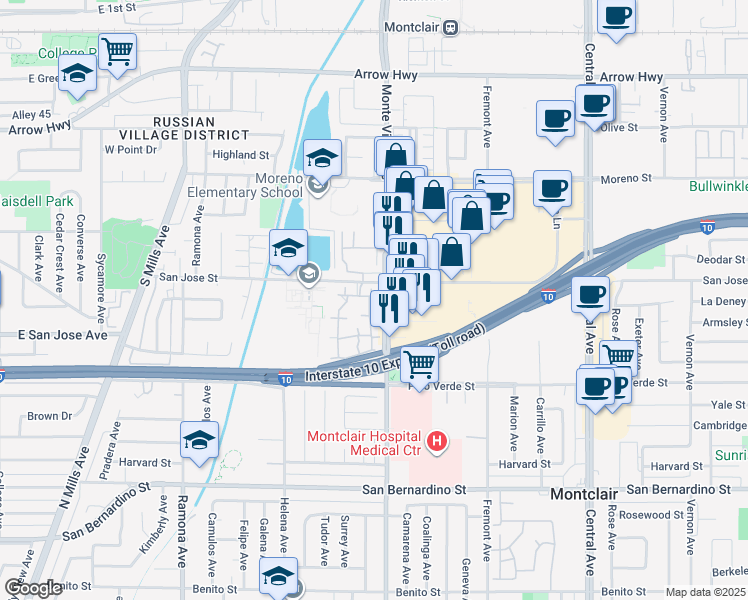map of restaurants, bars, coffee shops, grocery stores, and more near in Montclair