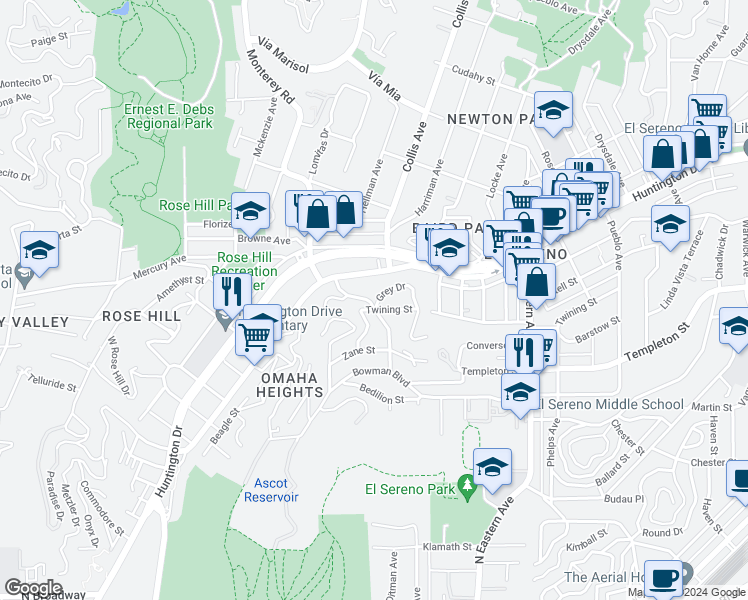 map of restaurants, bars, coffee shops, grocery stores, and more near 3404 Edloft Avenue in Los Angeles
