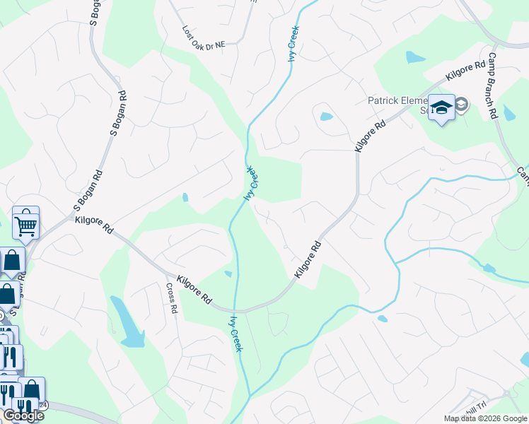 map of restaurants, bars, coffee shops, grocery stores, and more near 3531 Kentwater Drive in Buford