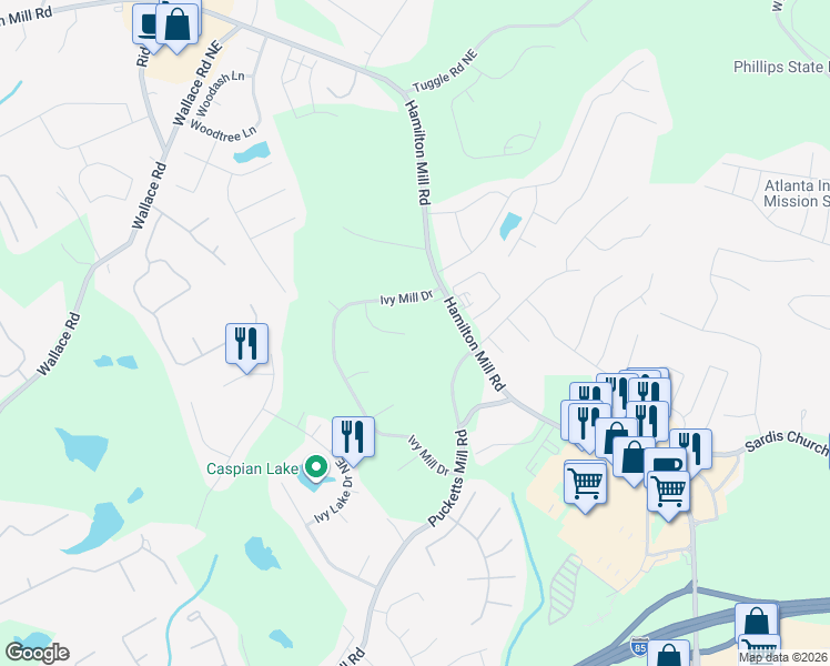 map of restaurants, bars, coffee shops, grocery stores, and more near 3398 Briarglen Circle in Buford