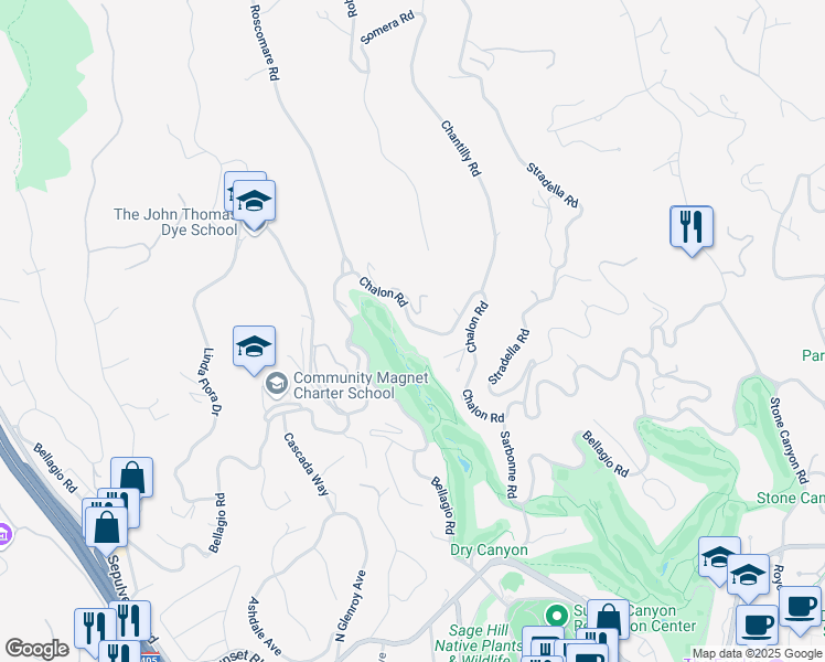 map of restaurants, bars, coffee shops, grocery stores, and more near 10930 Chalon Road in Los Angeles