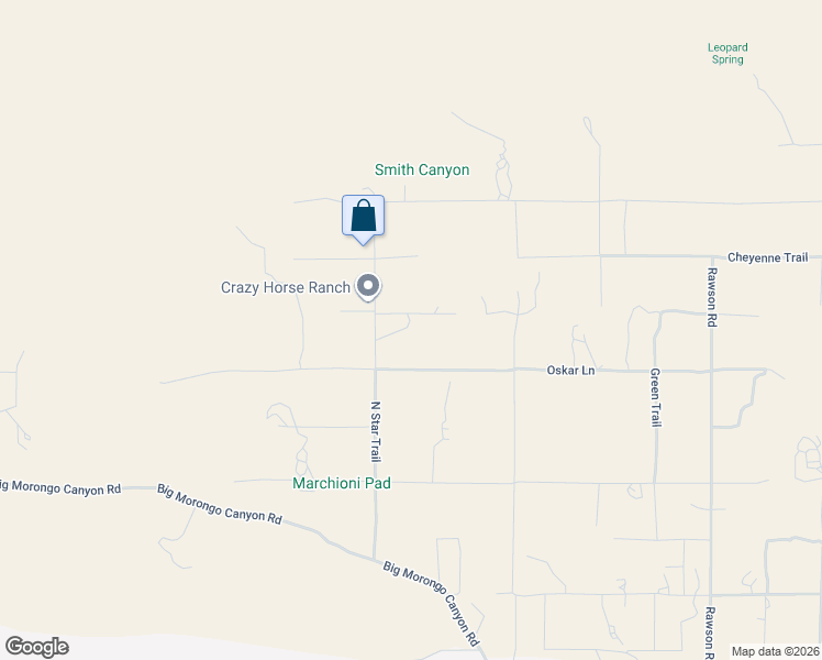 map of restaurants, bars, coffee shops, grocery stores, and more near 9223 North Star Trail in Morongo Valley