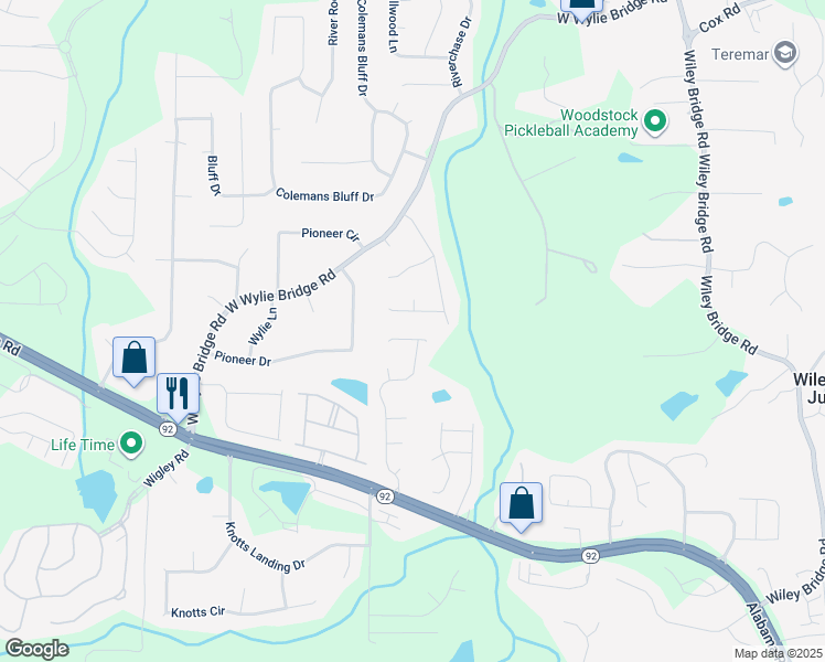 map of restaurants, bars, coffee shops, grocery stores, and more near 521 Stanford Place in Woodstock