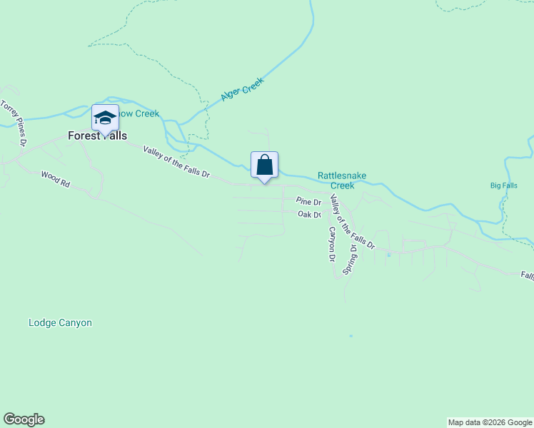 map of restaurants, bars, coffee shops, grocery stores, and more near 40999 Oak Drive in Forest Falls