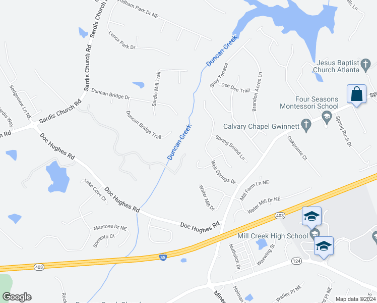 map of restaurants, bars, coffee shops, grocery stores, and more near 2255 Hamilton Parc Lane in Buford