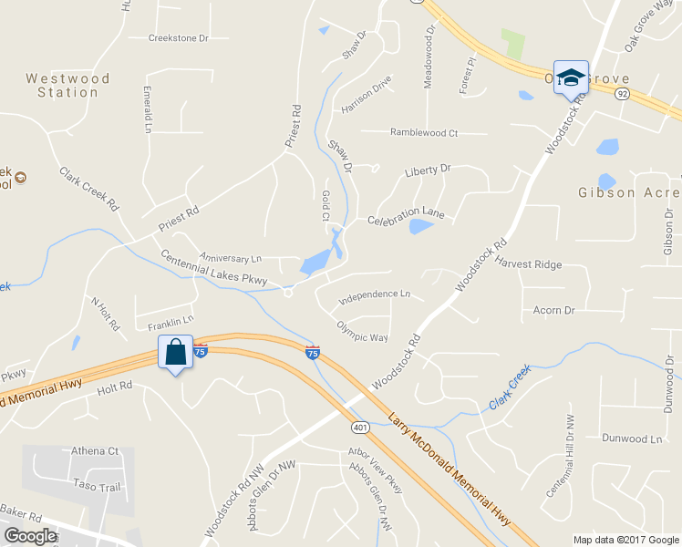 map of restaurants, bars, coffee shops, grocery stores, and more near 526 Olympic Way in Acworth