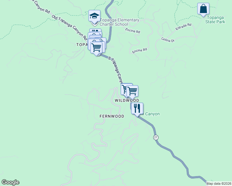 map of restaurants, bars, coffee shops, grocery stores, and more near 518 Fernwood Pacific Drive in Topanga
