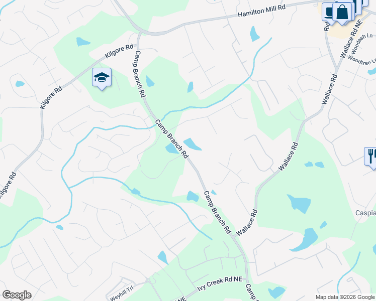 map of restaurants, bars, coffee shops, grocery stores, and more near 3251 Camp Branch Road in Buford