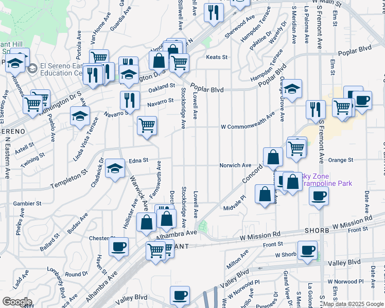map of restaurants, bars, coffee shops, grocery stores, and more near 3327 Lowell Avenue in Los Angeles
