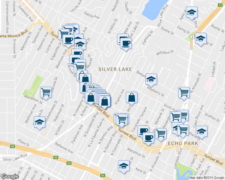 map of restaurants, bars, coffee shops, grocery stores, and more near 1417 N Occidental Blvd in Los Angeles