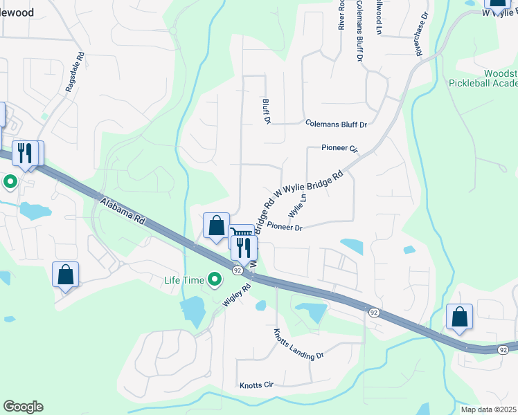 map of restaurants, bars, coffee shops, grocery stores, and more near 1278 West Wylie Bridge Road in Woodstock