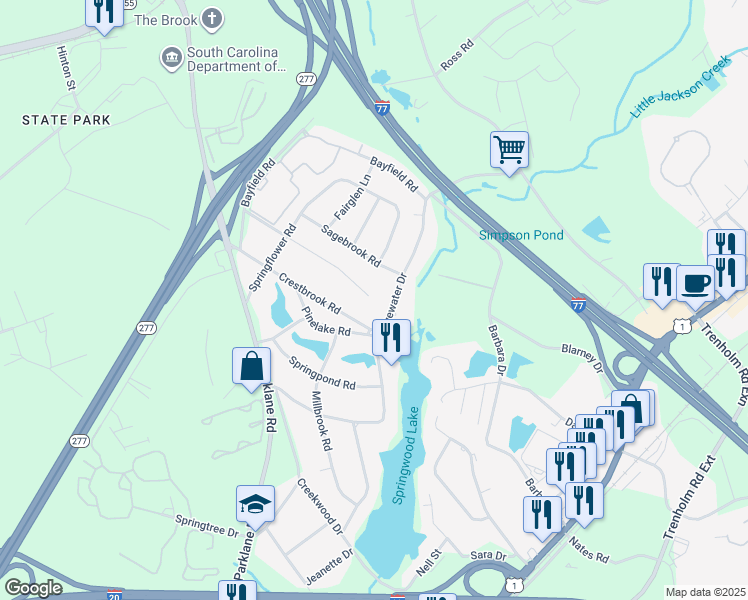 map of restaurants, bars, coffee shops, grocery stores, and more near 428 Weddell Street in Columbia
