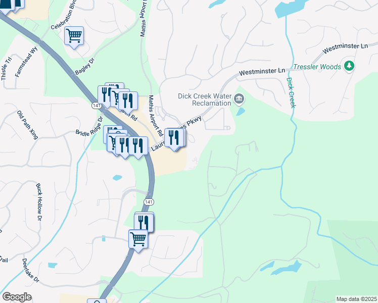map of restaurants, bars, coffee shops, grocery stores, and more near 5400 Laurel Oak Drive in Suwanee