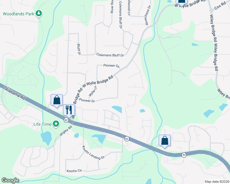 map of restaurants, bars, coffee shops, grocery stores, and more near 143 Pioneer Drive in Woodstock