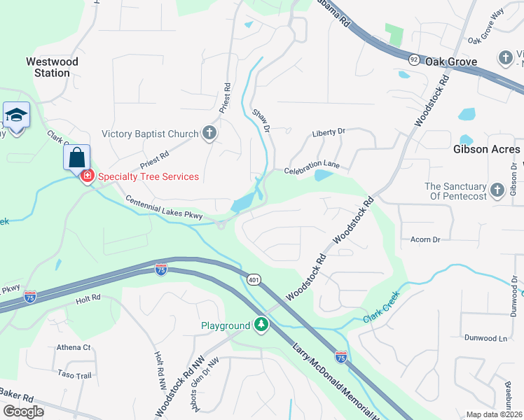 map of restaurants, bars, coffee shops, grocery stores, and more near 526 Olympic Way in Acworth