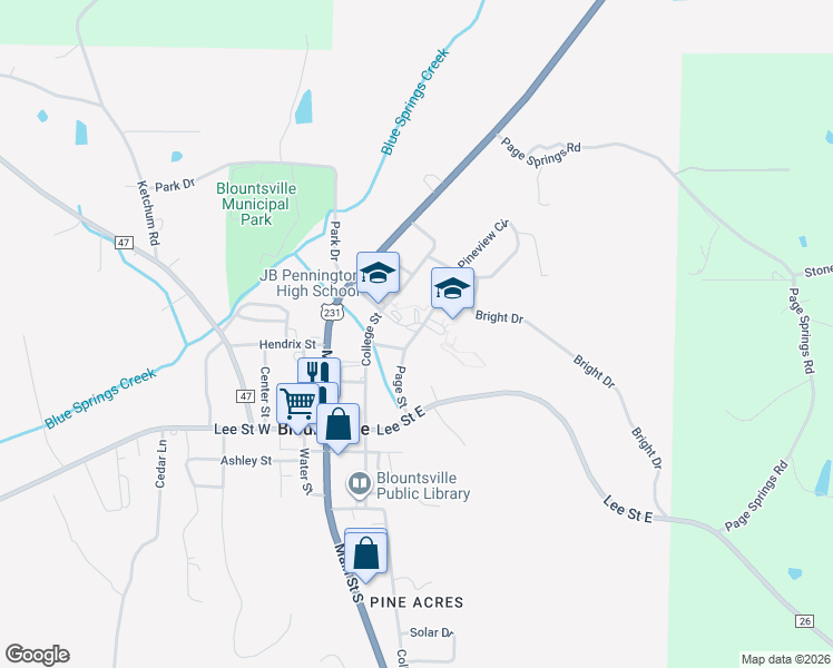 map of restaurants, bars, coffee shops, grocery stores, and more near 260 Page Street in Blountsville