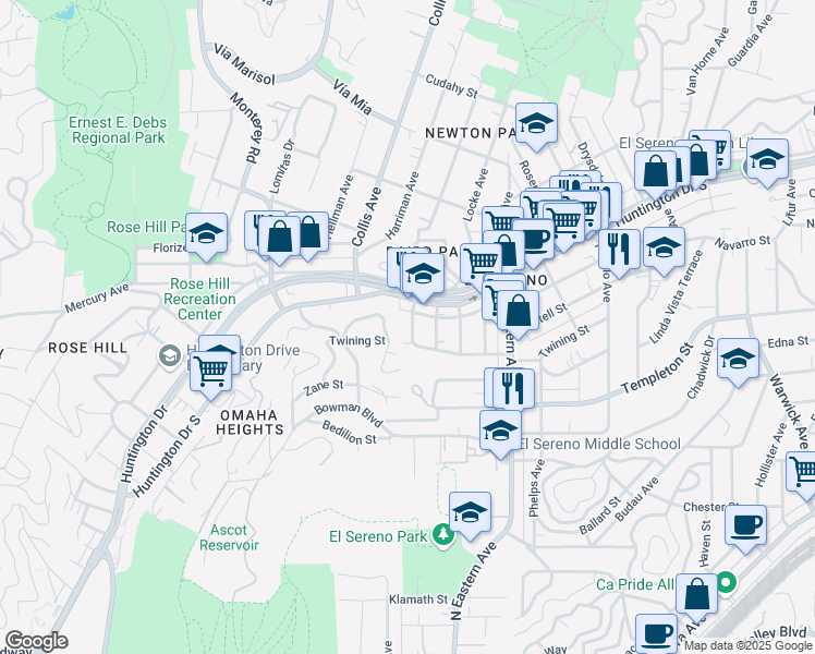map of restaurants, bars, coffee shops, grocery stores, and more near 3319 Minto Court in Los Angeles