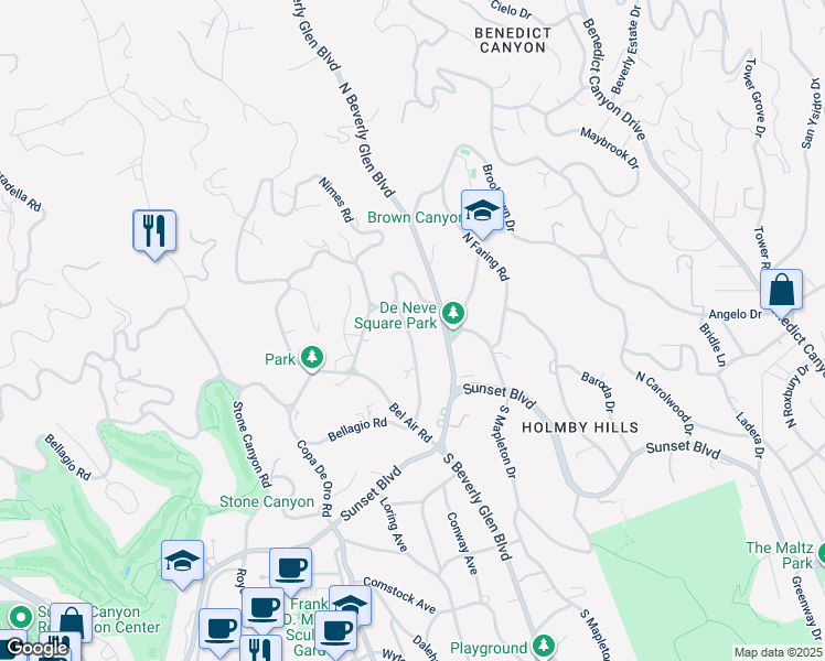 map of restaurants, bars, coffee shops, grocery stores, and more near 320 Saint Pierre Road in Los Angeles