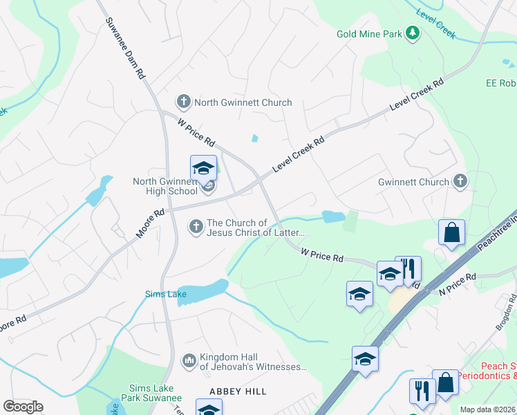 map of restaurants, bars, coffee shops, grocery stores, and more near 4864 West Price Road in Buford