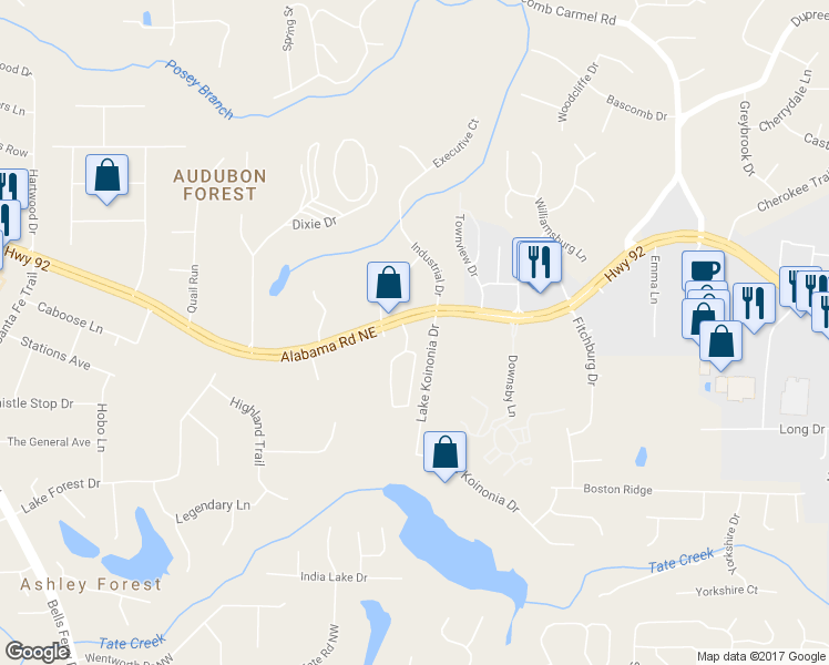 map of restaurants, bars, coffee shops, grocery stores, and more near 7830 Heritage Pointe in Woodstock