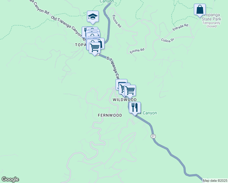 map of restaurants, bars, coffee shops, grocery stores, and more near 518 Fernwood Pacific Drive in Topanga