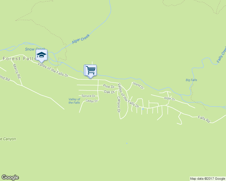 map of restaurants, bars, coffee shops, grocery stores, and more near 41132 Oak Drive in Forest Falls
