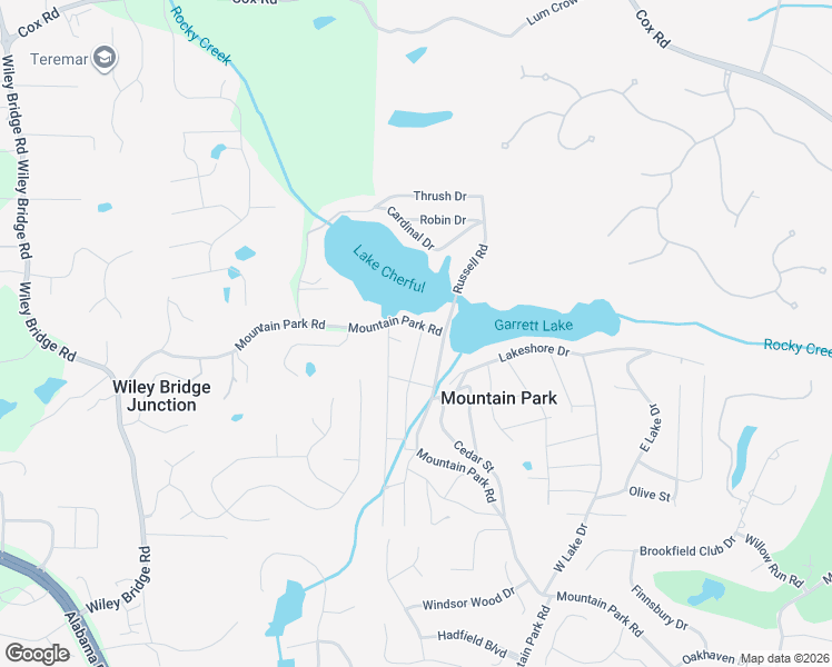 map of restaurants, bars, coffee shops, grocery stores, and more near 109 Mountain Park Road in Roswell
