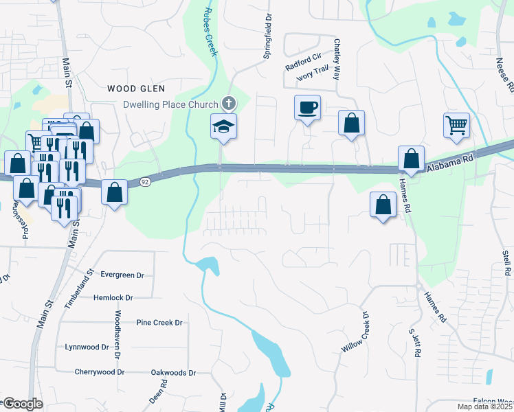 map of restaurants, bars, coffee shops, grocery stores, and more near 251 Manley Court in Woodstock