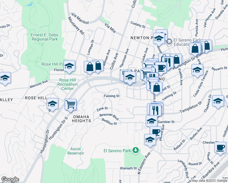 map of restaurants, bars, coffee shops, grocery stores, and more near 4648 Grey Drive in Los Angeles