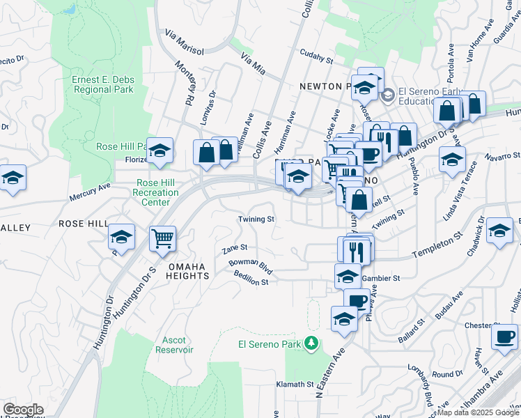 map of restaurants, bars, coffee shops, grocery stores, and more near 4648 Grey Drive in Los Angeles