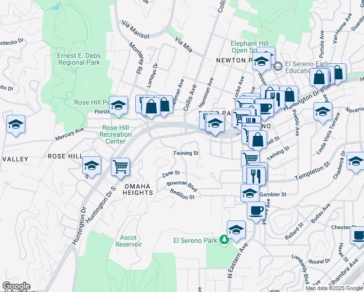 map of restaurants, bars, coffee shops, grocery stores, and more near 3404 Edloft Avenue in Los Angeles