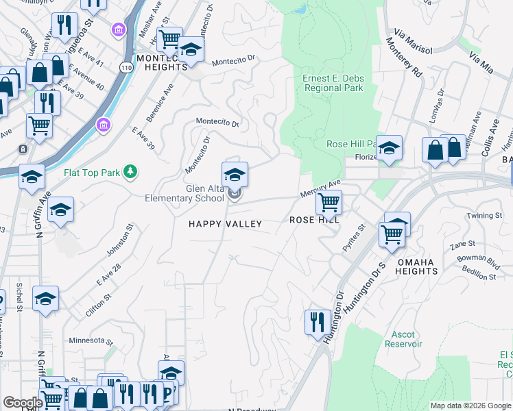 map of restaurants, bars, coffee shops, grocery stores, and more near 3748 Mercury Avenue in Los Angeles