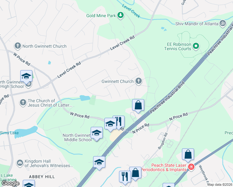 map of restaurants, bars, coffee shops, grocery stores, and more near 465 Chandler Court in Sugar Hill