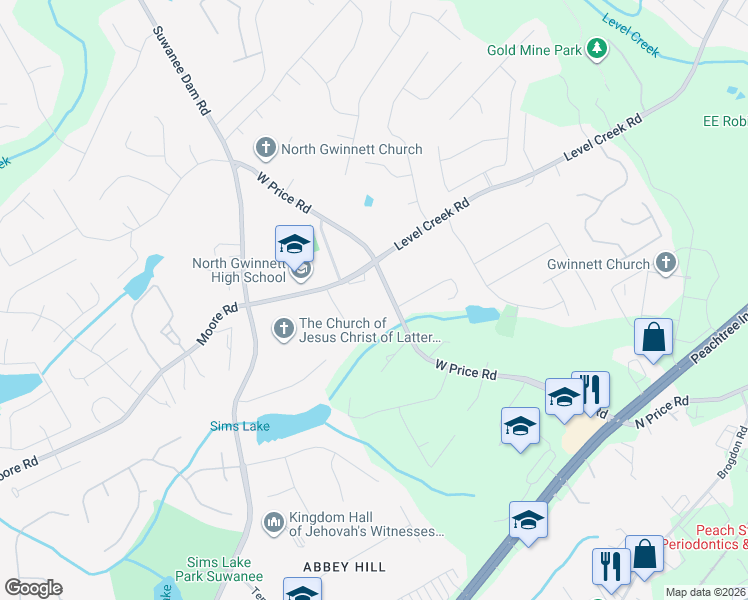 map of restaurants, bars, coffee shops, grocery stores, and more near 4864 West Price Road in Buford