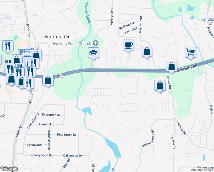 map of restaurants, bars, coffee shops, grocery stores, and more near 251 Manley Court in Woodstock