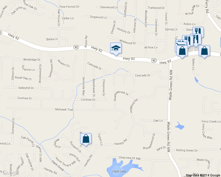 map of restaurants, bars, coffee shops, grocery stores, and more near 5309 Webb Ct in Acworth