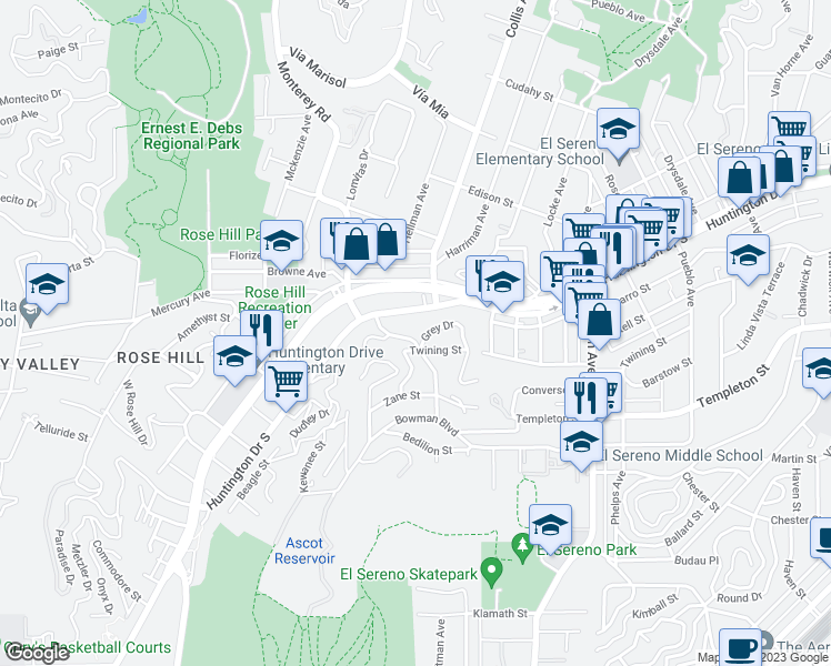 map of restaurants, bars, coffee shops, grocery stores, and more near 3404 Edloft Avenue in Los Angeles