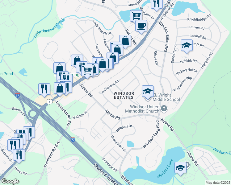 map of restaurants, bars, coffee shops, grocery stores, and more near 3024 Woodway Lane in Columbia