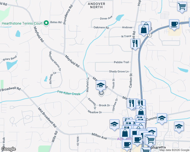 map of restaurants, bars, coffee shops, grocery stores, and more near in Alpharetta