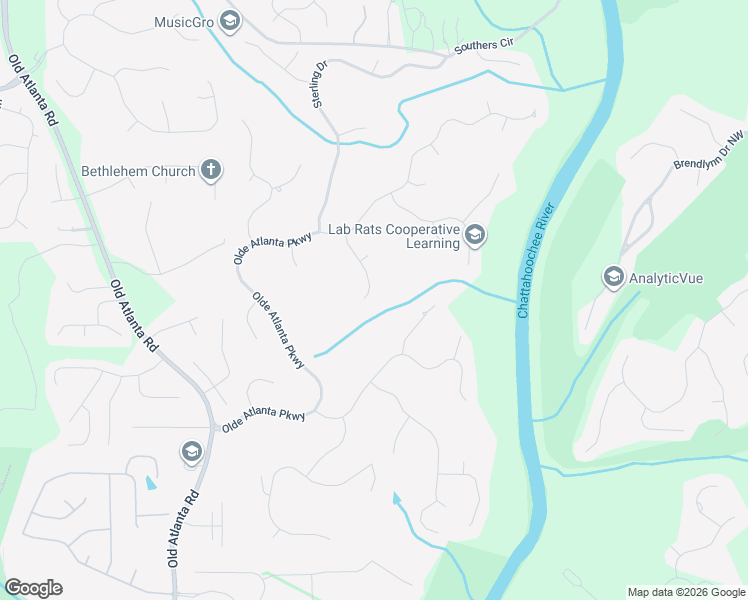map of restaurants, bars, coffee shops, grocery stores, and more near 6365 Rutherford Place in Suwanee