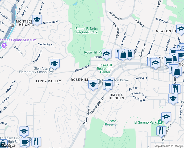 map of restaurants, bars, coffee shops, grocery stores, and more near 3505 Galena Street in Los Angeles