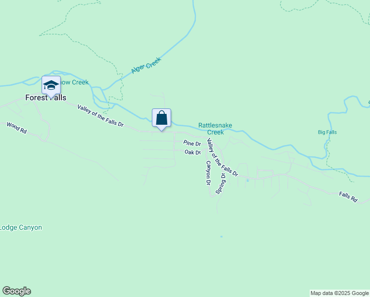 map of restaurants, bars, coffee shops, grocery stores, and more near 41078 Oak Drive in Forest Falls