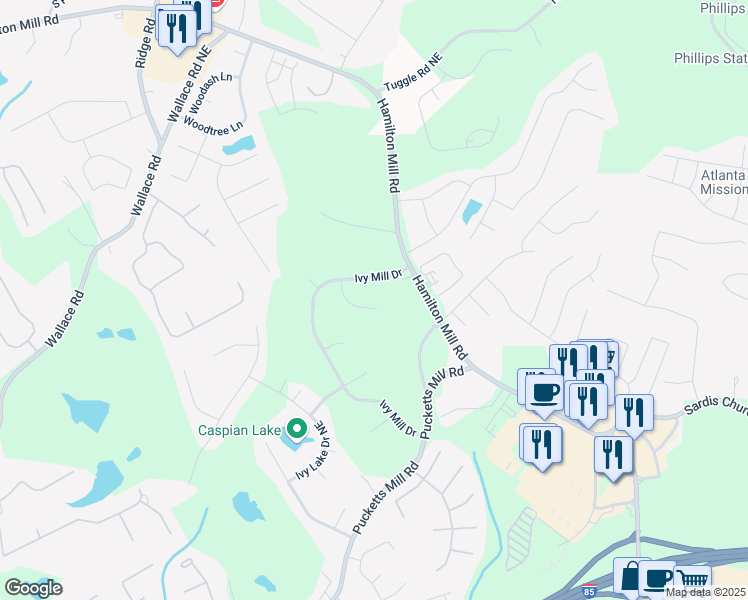 map of restaurants, bars, coffee shops, grocery stores, and more near 3368 Briarglen Circle in Buford