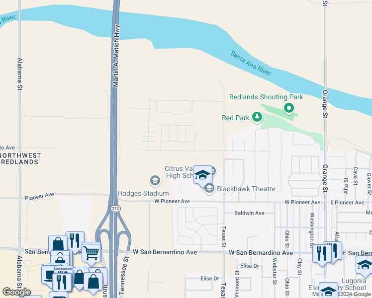 map of restaurants, bars, coffee shops, grocery stores, and more near 946 Domestic Avenue in Redlands