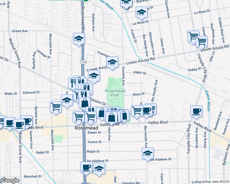 map of restaurants, bars, coffee shops, grocery stores, and more near 4343 Encinita Avenue in Rosemead
